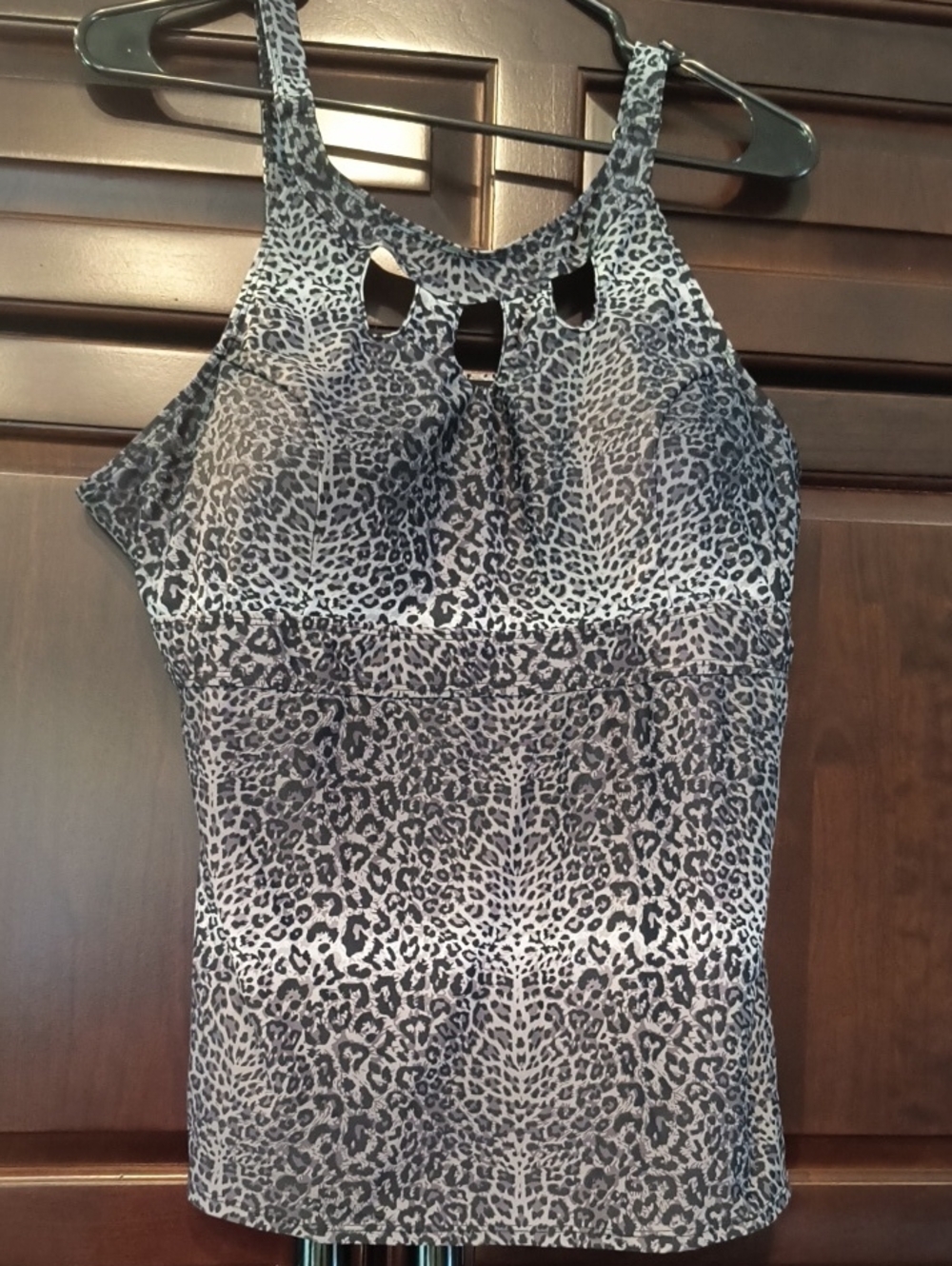Leopard Print Swim Camisole in Gray - Women's High Neck Tank